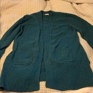 L.L. Bean long teal cardigan with pockets